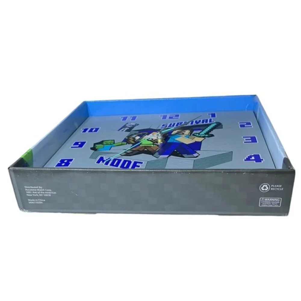 Minecraft Wall Clock Analog Quartz Battery Operate Gamer Gift 11 In Square Gray